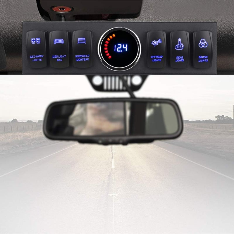WATERWICH 6 Gang Rocker Switch Panel Pod with 80A Relay Box Circuit Breaker Source Control System Compatible with Jeep Wrangler JK JKU 2007-2018 with 12 Switch Covers & a Switch Clip Remover - Image 1
